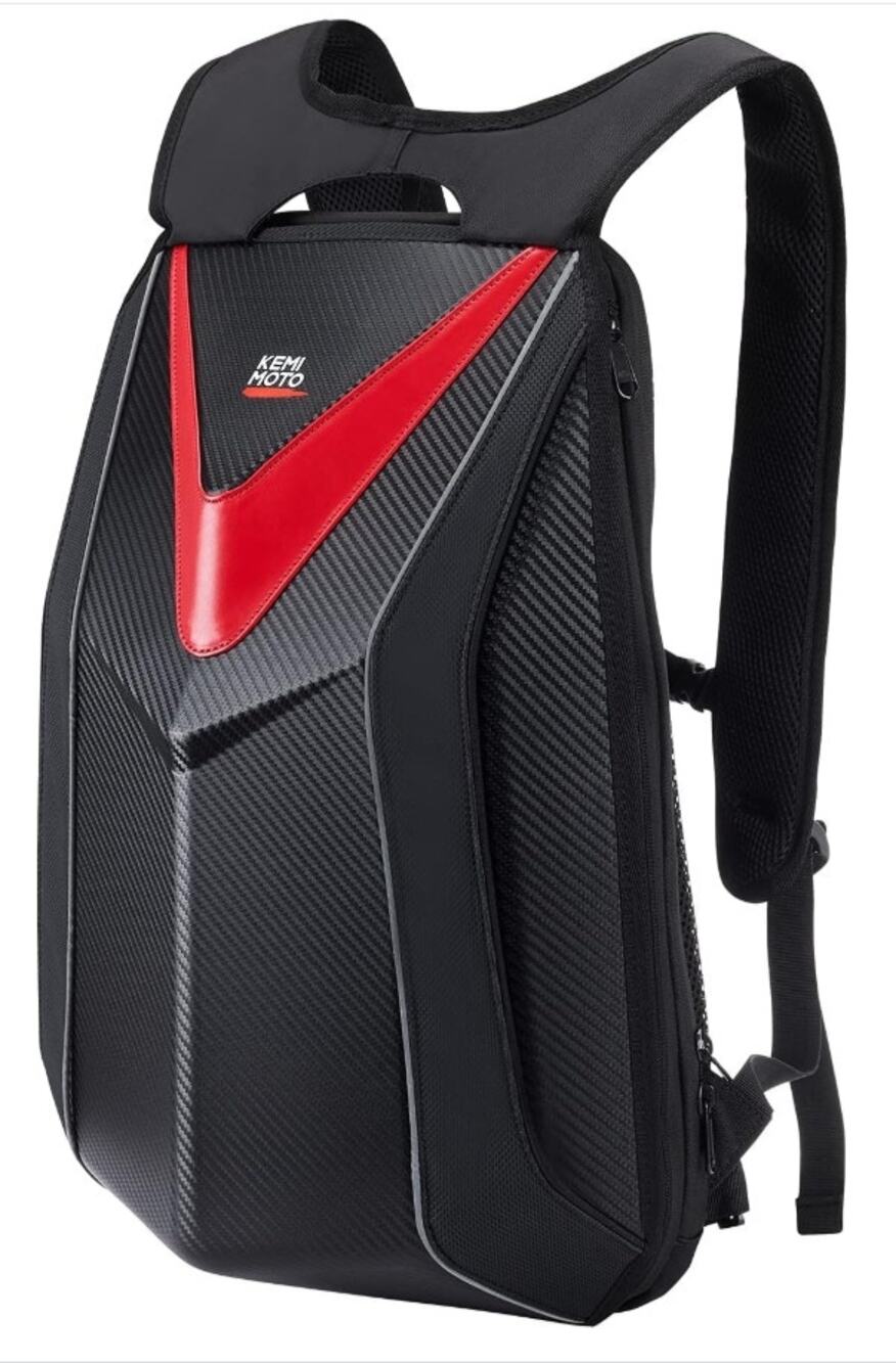 KEMIMOTO Motorcycle Backpack Waterproof Hard Shell Helmet Laptop Bag Black Red